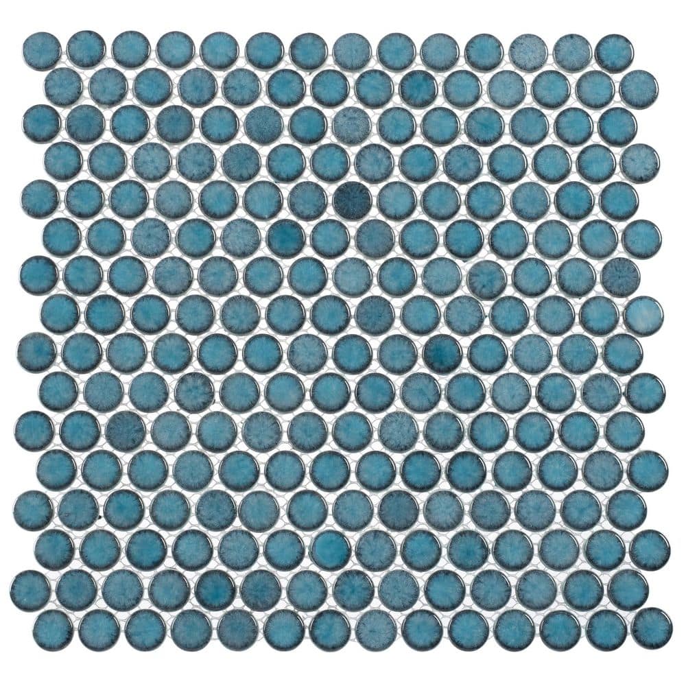 Honoro Bulbi Deusen Blue Glossy 4.5 in. x 8.25 in. Penny Round Smooth Glass