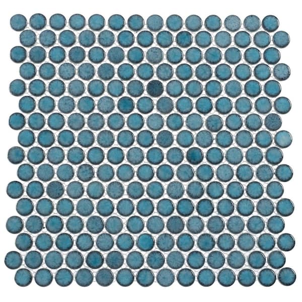 ANDOVA Honoro Bulbi Deusen Blue Glossy 4.5 in. x 8.25 in. Penny Round Smooth Glass Mosaic Wall Tile Sample