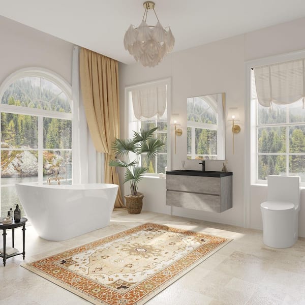 42 in. W Single Sink Wall Mount Floating Bath Vanity in Cement Grey with Black Quartz Sand Surface Top