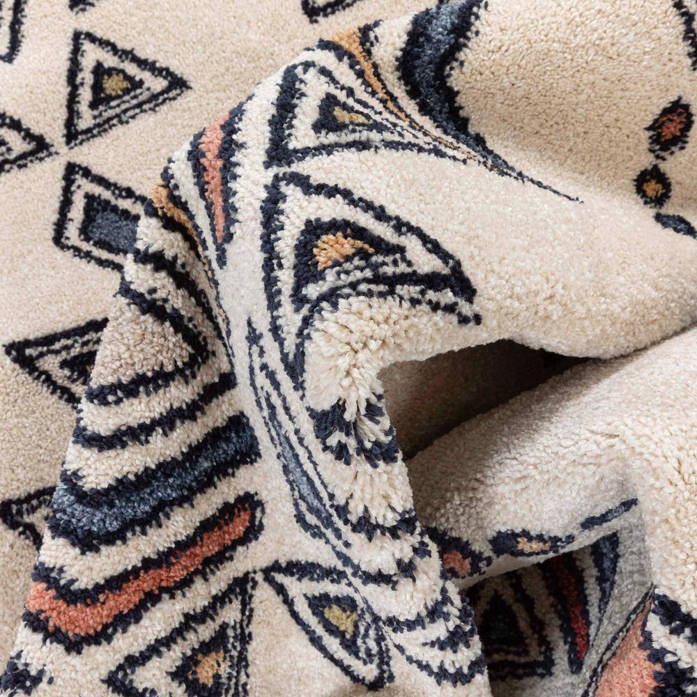 Beige Bohemian Tribal High-Low 3'11" x 5'3" Area Rug