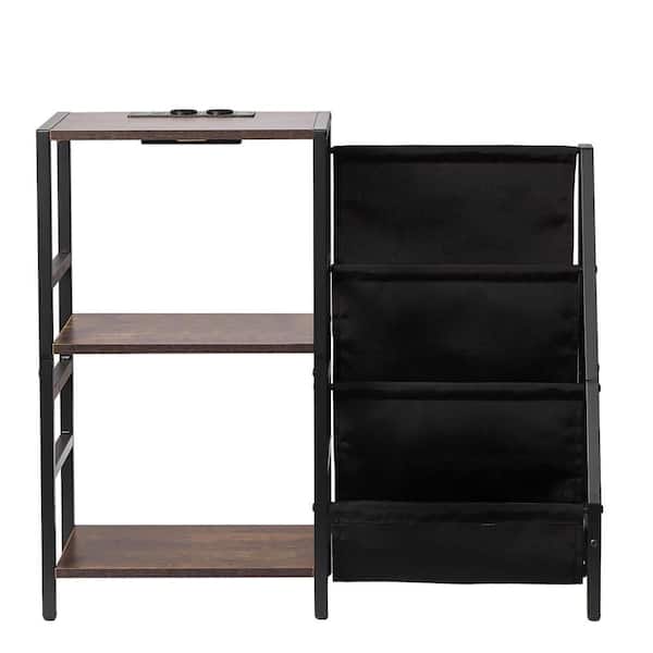 Record Player Stand Retractable TVs Mount for 0-32 in. TVs with Charging Station and USB Ports, 3-Tier Stand Wood