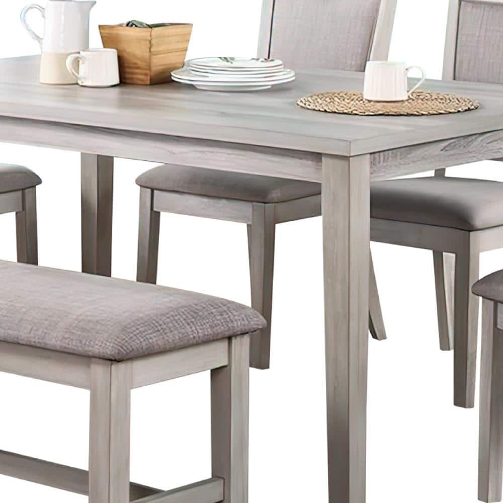 Gray Modern Dining Set with Table, 4 Chairs, and Bench