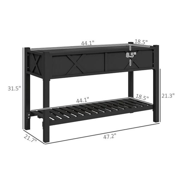 Black 2-Tier Fir Wood Rectangular Raised Garden Bed with Storage