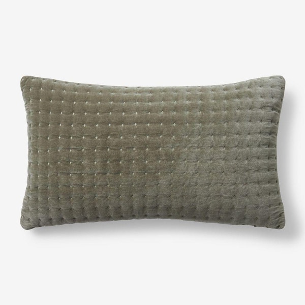 Legends Luxury Tufted Stitch Velvet Decorative Olive Green 12 in. L x 21 in. W Throw Pillow Cover