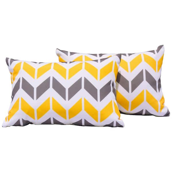 HOOOWOOO Sophia 17.7 in. x 11.8 in. Yellow-Gray Wave Polyester Rectangular Outdoor Lumbar Pillow (2-Pack)
