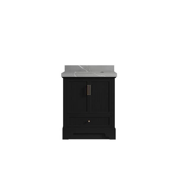 Willow Collections Alys 30 in. W x 22 in. D x 36 in. H Single Sink Bath Vanity Center in Black with 2 in. Piatra Qt. Top