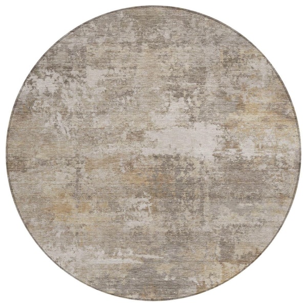Chantille Machine Washable Indoor/Outdoor Abstract ACN2369 Pewter 8 ft. x 8 ft. Round Rug