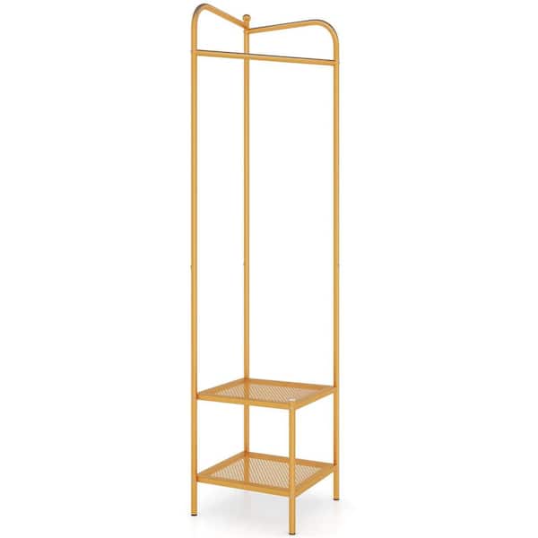 Costway Golden Corner Coat Rack with Shelves Freestanding Hall