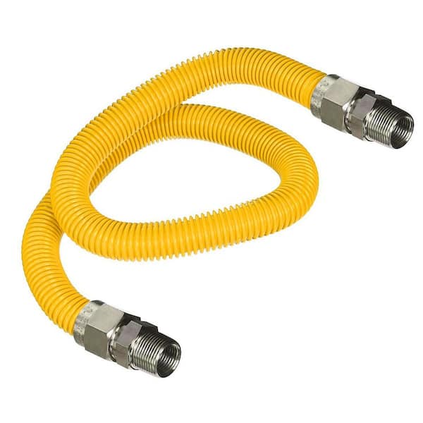 60 in. Gas Connector with Fittings, Yellow Coated Gas Connector, 1/2 in. OD, 1/2 in. MIP x 3/8 in. MIP Connection