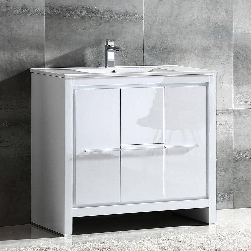 Allier 36" White Modern Plywood Vanity with Integrated Ceramic Sink