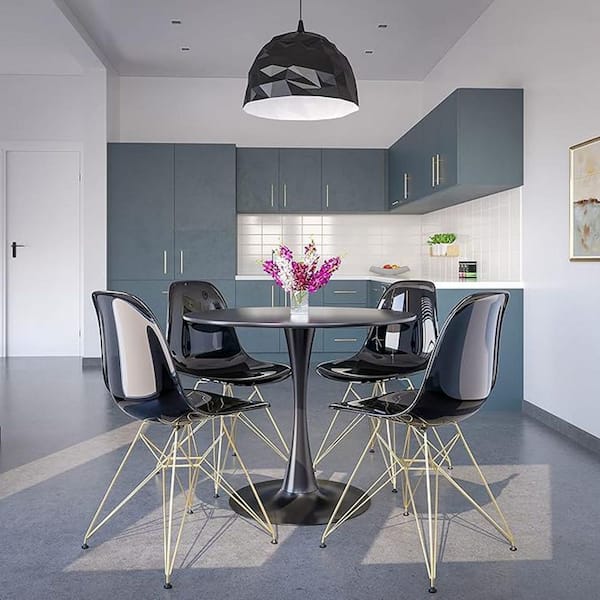Black Color Molded Side Chair with Gold Base