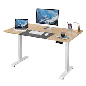 55 in. Beige Electric Standing Desk Height Adjustable Wooden Workstation