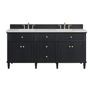 Lorelai 72.0 in. W x 23.5 in. D x 34.06 in. H Bathroom Vanity in Black Onyx with Arctic Fall Solid Surface Top