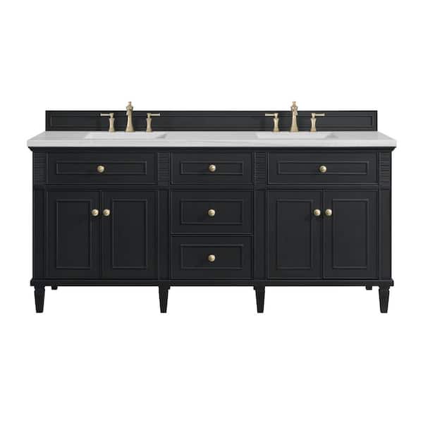 James Martin Vanities Lorelai 72.0 in. W x 23.5 in. D x 34.06 in. H Double Bath Vanity in Black Onyx with Arctic Fall Solid Surface Top
