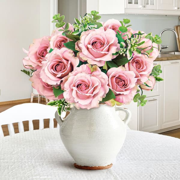 20 in. Light Pink Artificial Sweet Rose Flower Stem Bush Bouquet (Set of 2)