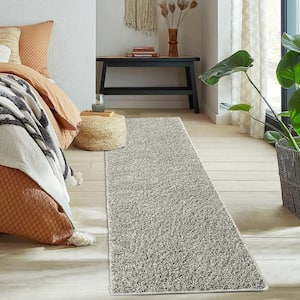 Shag Collection Mist Grey 2 ft. x 8 ft. Solid Shaggy Runner Rug