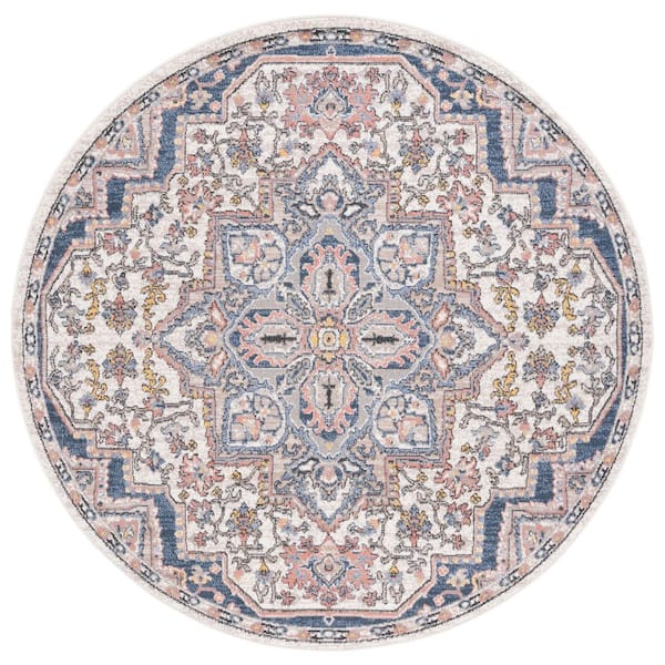 SAFAVIEH Astoria 7 ft. x 7 ft. Ivory/Beige Multi Color Medallion Round Area Rug