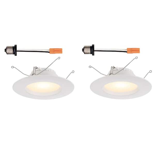 Commercial Electric 5 in. and 6 in. White Integrated LED Recessed Can Light Trim, 2700K (2-Pack)