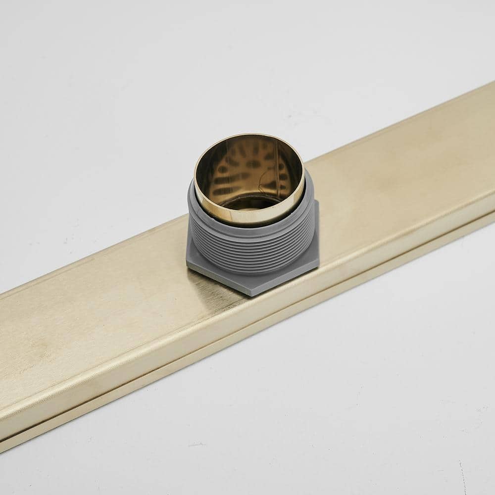 Brushed Gold 24-Inch Stainless Steel Linear Shower Drain with Square Pattern