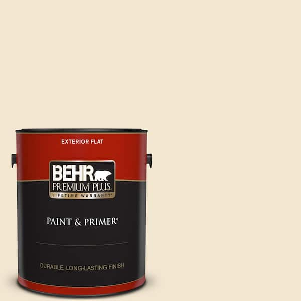 BEHR PREMIUM PLUS 1 gal. #S310-1 Writing Paper Flat Exterior Paint & Primer