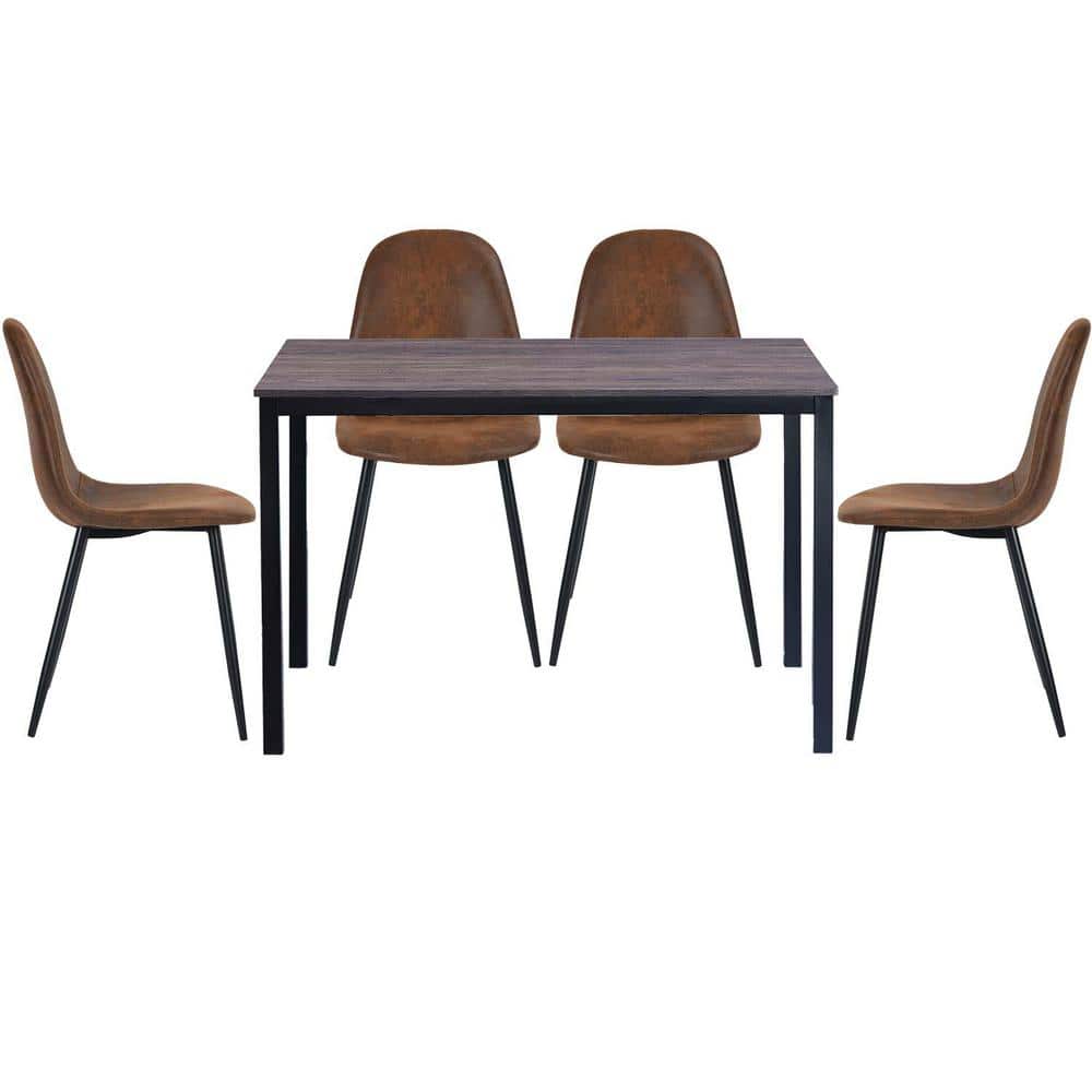 Brandt Scargill Brown 5 Pieces Rectangle Walnut MDF Top Dining Table Chair Set With 4 Upholstered Dining Chair