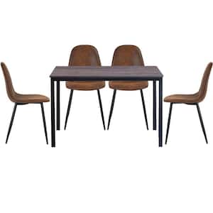 Brandt Scargill Brown 5 Pieces Rectangle Walnut MDF Top Dining Table Chair Set With 4 Upholstered Dining Chair