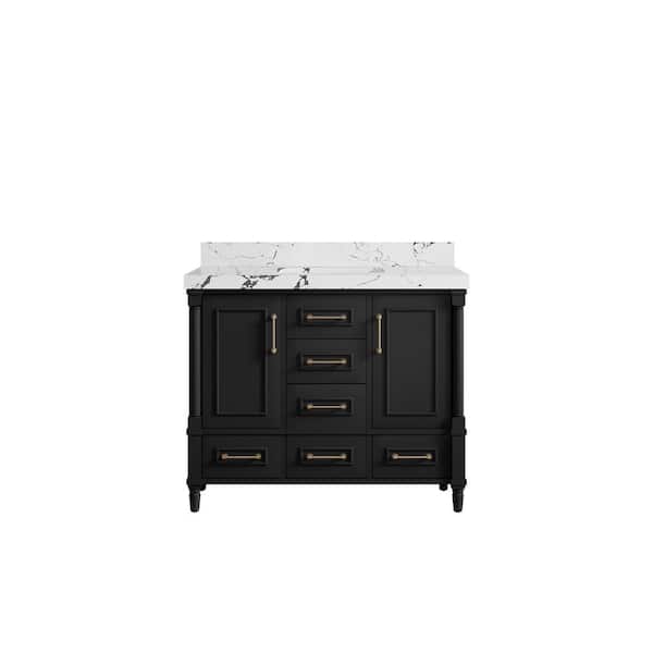 Willow Collections Hudson 42 in. W x 22 in. D x 36 in. H Single Sink Bath Vanity in Black with 2 in. Viola Night qt. Top