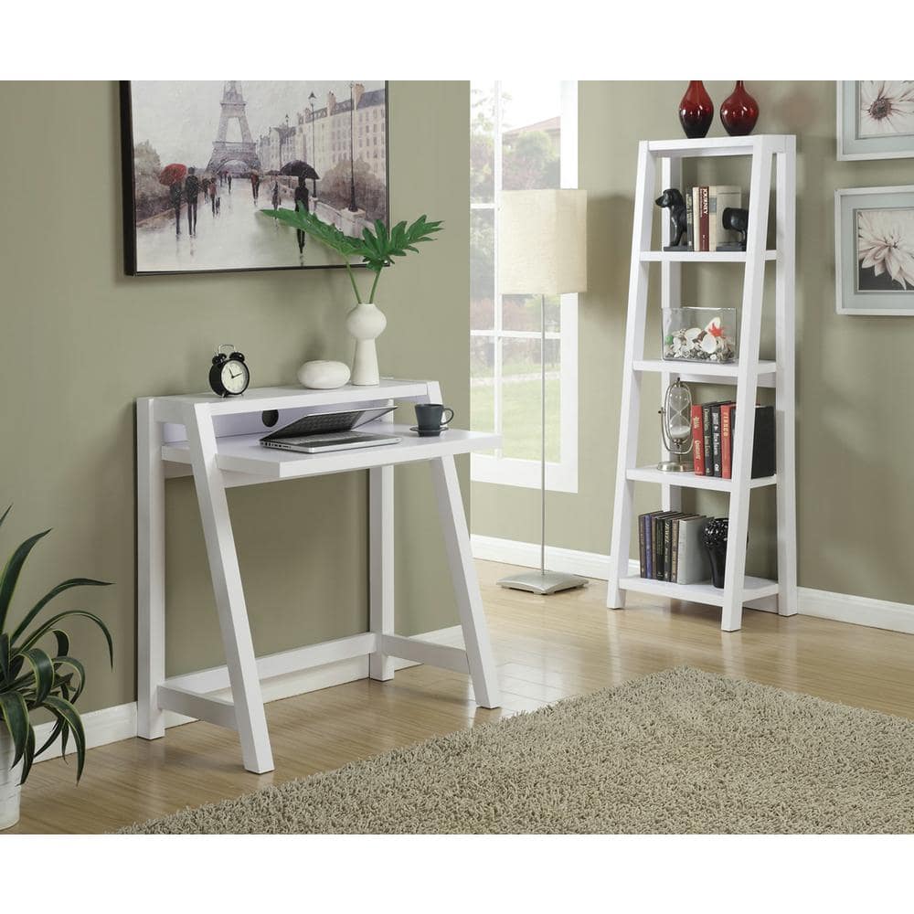 White Wood 5-Tier Ladder Bookcase