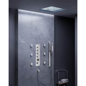 64 LED Smart Light 15-Spray 16 in. Ceiling Mount Dual Shower Head with LCD Temp&Time Display in Brushed Nickel