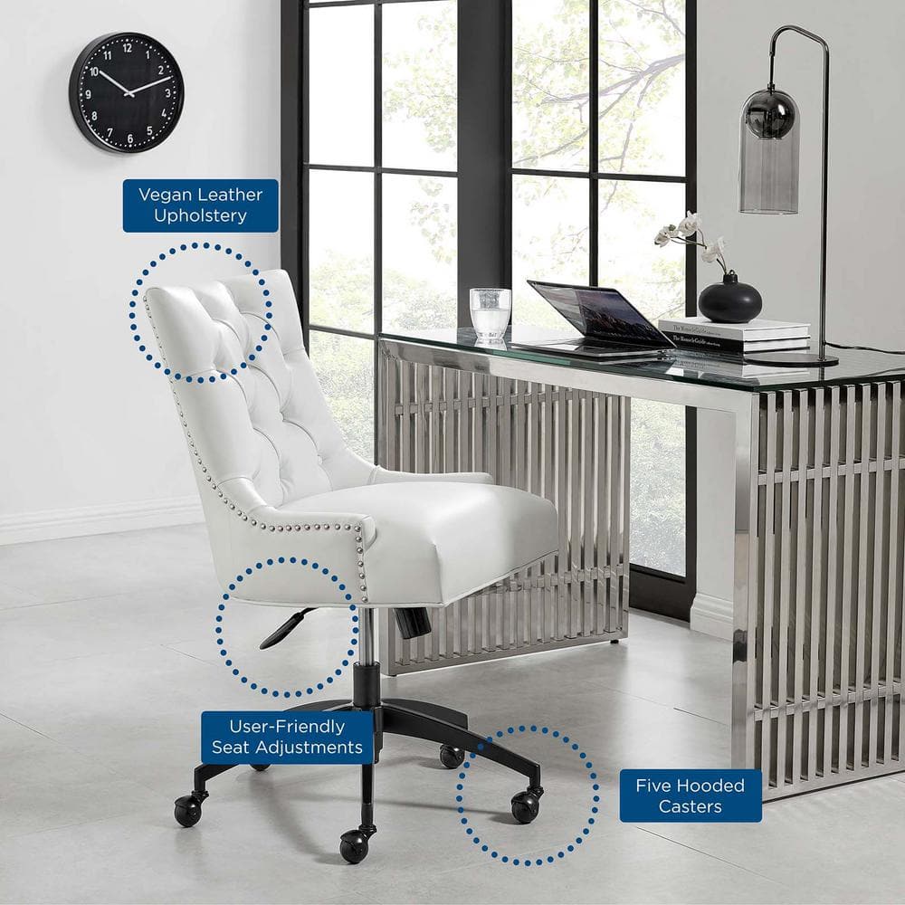 Black and White Tufted Vegan Leather Swivel Office Chair