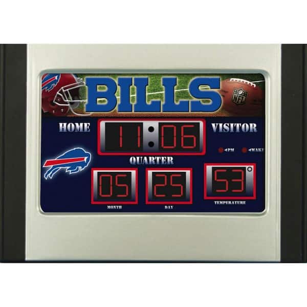 Team Sports America Buffalo Bills 6.5 in. x 9 in. Scoreboard Alarm Clock with Temperature