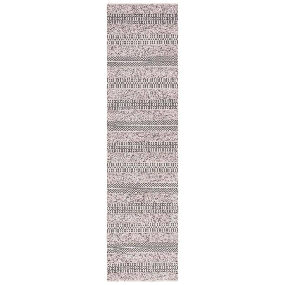 Ivory and Grey Handwoven Cotton Runner Rug