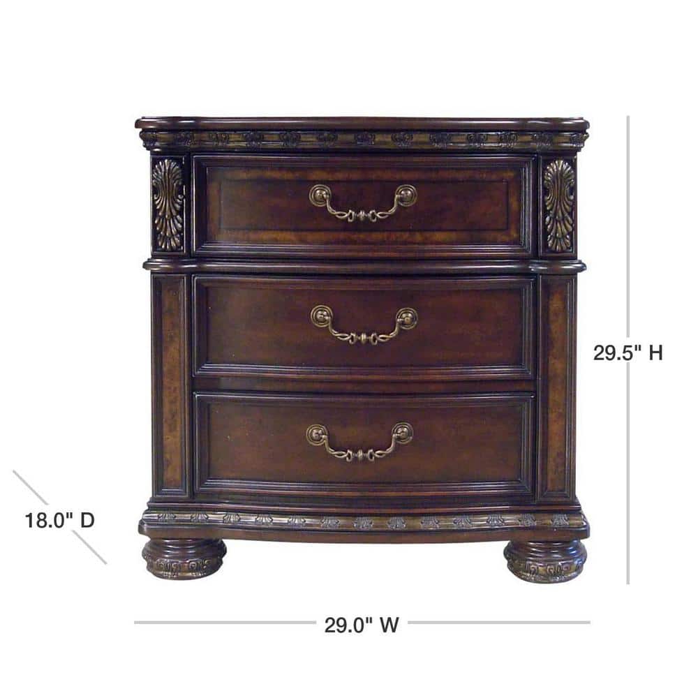 Monte Carlo 29" Cocoa Brown 3-Drawer Wood Nightstand