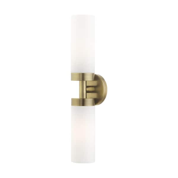 Livex Lighting Aspen 19.25 in. 2-Light Antique Brass ADA Vanity Light with Satin Opal White Glass