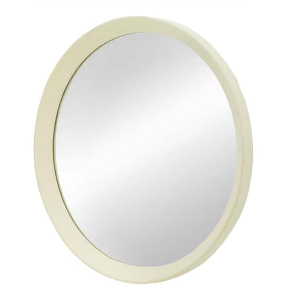 Tatahance 20 in. W x 20 in. H Round Solid Mango Wood Cream Frame Wall Decor Mirror