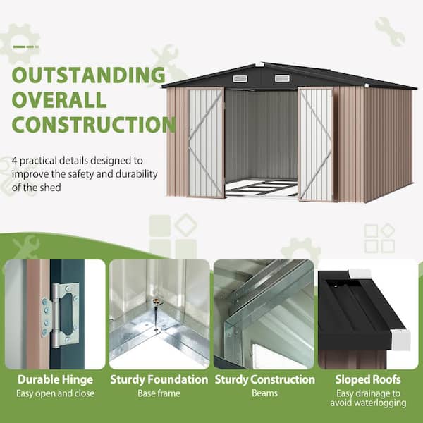 Sizzim 10 ft. W x 12 ft. D Outdoor Storage Metal Shed with Floor