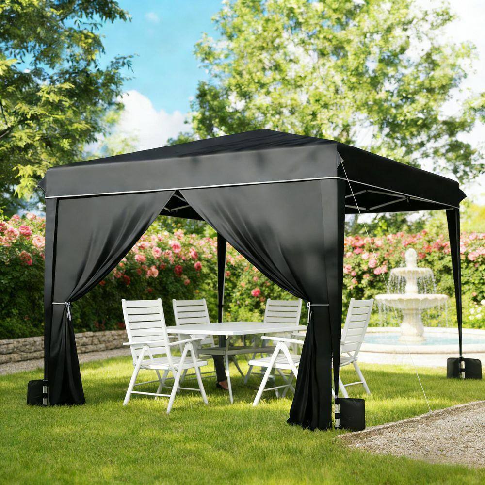 3-Adjustable Height 10 ft. x 10 ft. Black Patio Gazebo Instant Pop