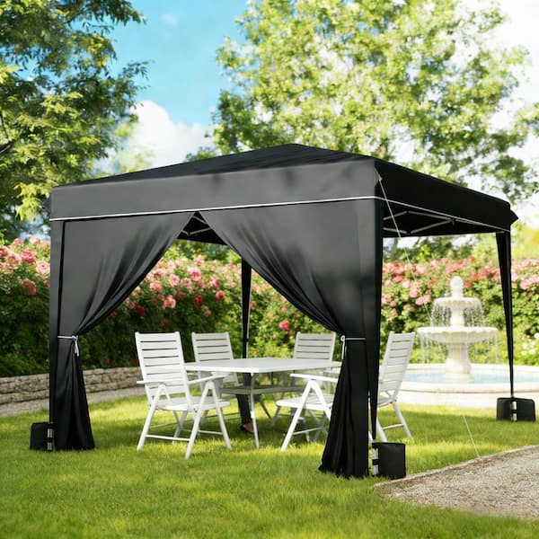 3-Adjustable Height 10 ft. x 10 ft. Black Patio Gazebo Instant Pop