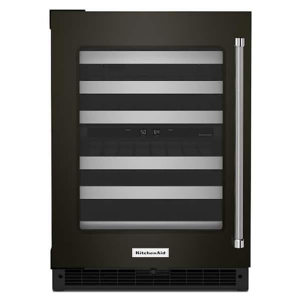 KitchenAid 24 in. Dual Zone 46-Bottle Built-In Undercounter Wine Cooler in Black Stainless