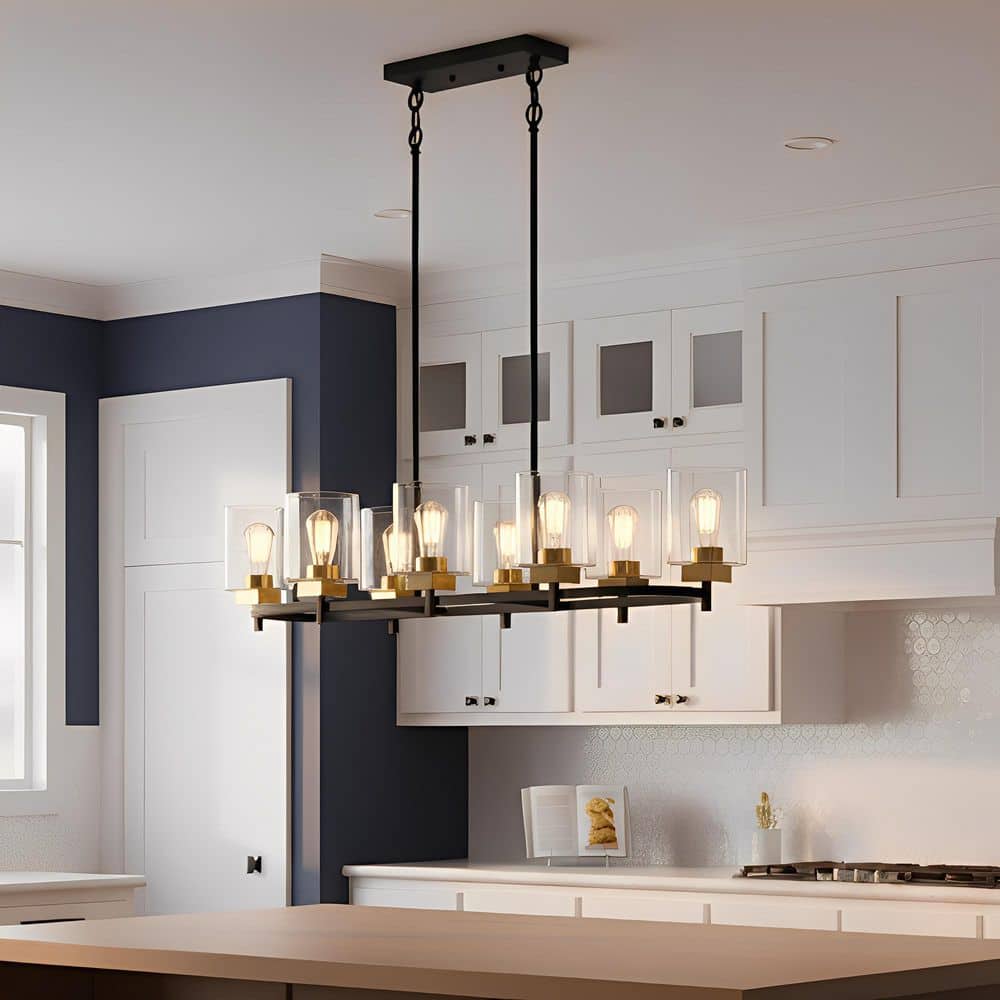 suna ✳︎ YANSUN 8-Light Black and Gold Mid-Century Modern Chandelier with