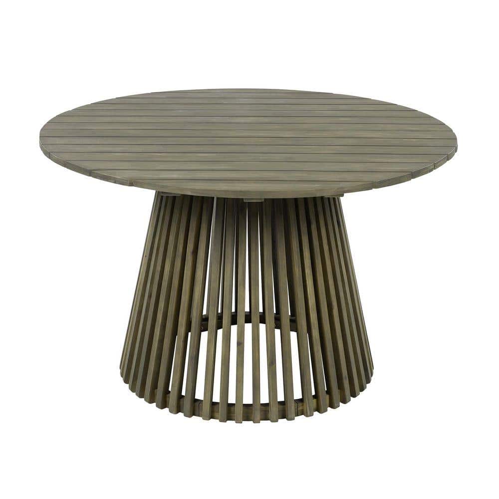 47.25 in. Gray Acacia Wood Round Outdoor Dining Table