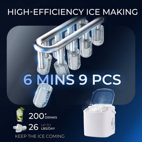 SIMZLIFE 9.4 in. 26.5lb/24H Bullet Ice Countertop Portable Ice