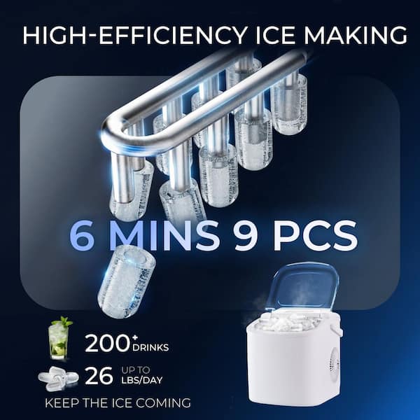 SIMZLIFE 9.4 in. 26.5lb/24H Bullet Ice Countertop Portable Ice