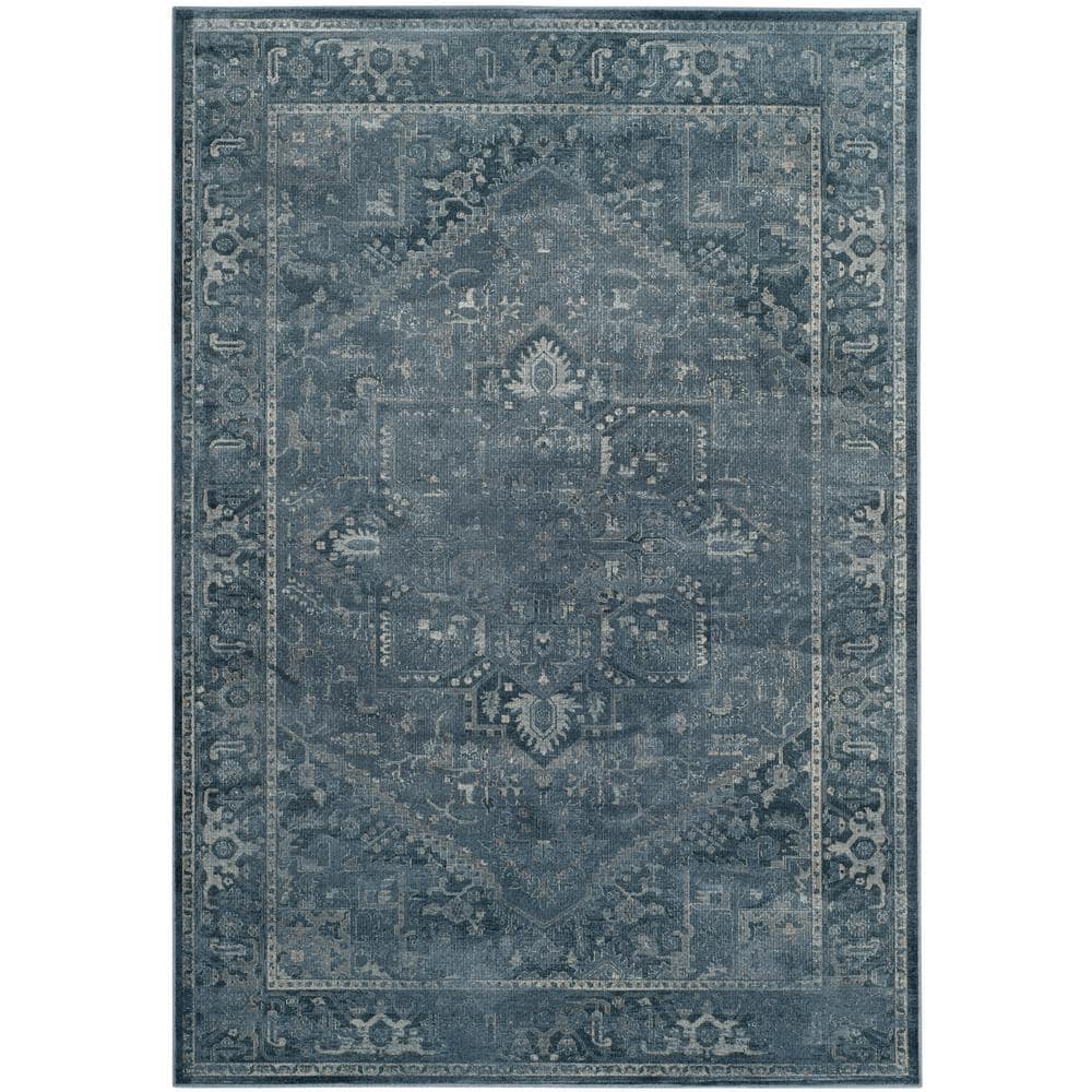 Elegant Vintage Blue Viscose 8'x11' Hand-Knotted Area Rug