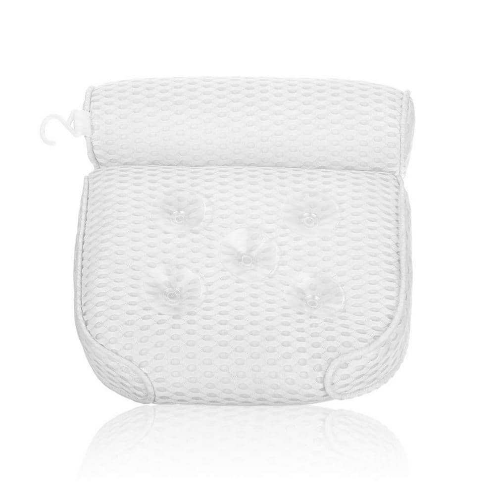 White Cotton Quick-Dry Mesh Bath Pillow for Neck and Back Support