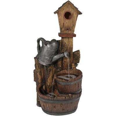 31 in. Rustic Birdhouse and Garden Outdoor Watering Can Fountain