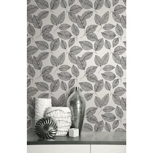 Stylized Foliage White & Black Paper Non - Pasted Paste the Sheet Wet Removable Wallpaper Roll (Cover 60.75 sq. ft.)