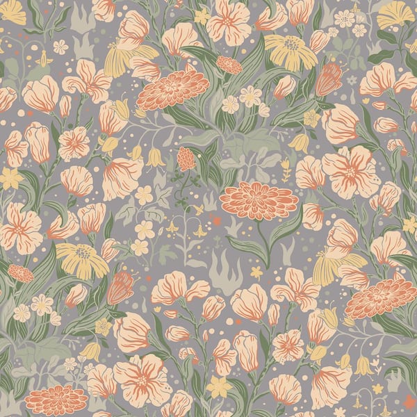 A-Street Prints Hava Grey Meadow Flowers Wallpaper Sample