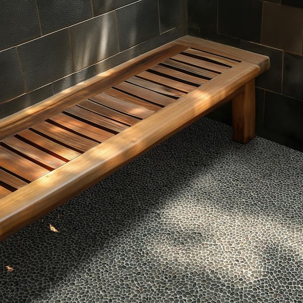 Noir Ash Mini Pebble 12 in. x 12 in. Tumbled Marble Mesh-Mounted Mosaic Floor and Wall Tile (9.6 sq. ft. /Case)