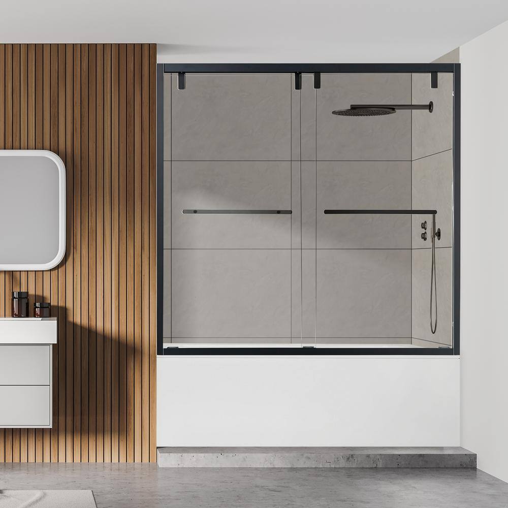 Caspar 60" Matte Black Clear Glass Frameless Tub Door